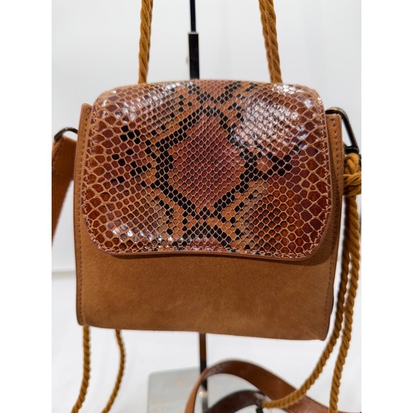 Free People Handbags - Free People Brown Suede Snakeskin Embossed Leather Crossbody Bag Rope Handle